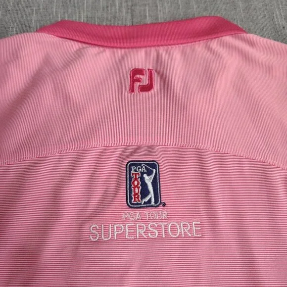 FJ Footjoy Shirt Womens Medium Pink White Striped Golf Polo First Tee PGA TOUR - Picture 6 of 11